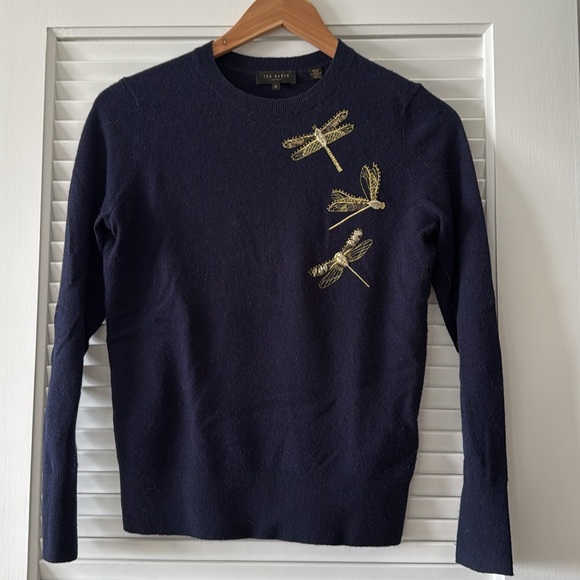 Ted Baker Nelina Sugarplum Embroidered Dragonfly Sweater Navy - Picture 11 of 16